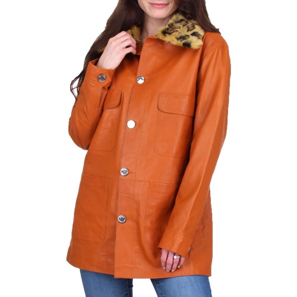 NWT JUICY COUTURE Leather Leopard Fur Coat Jacket - Picture 2 of 8